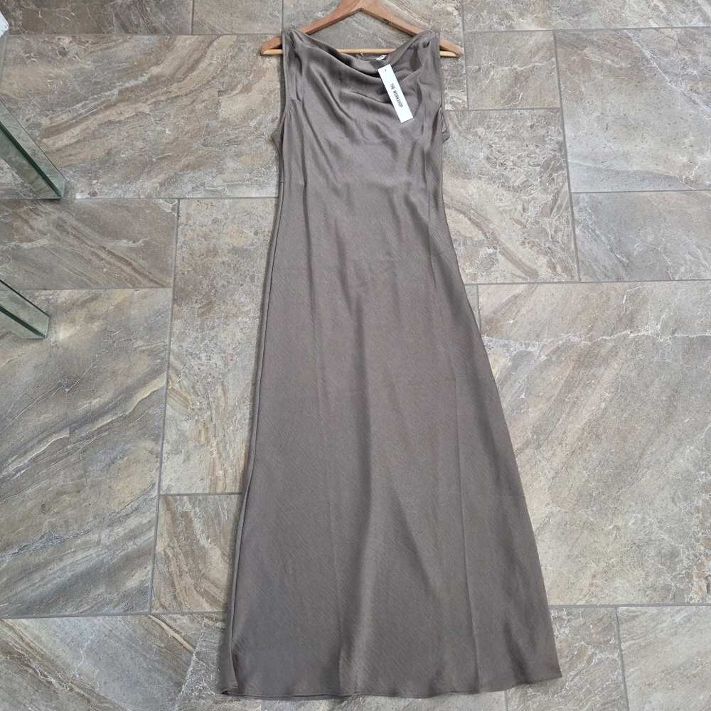 NWT Workshop Republic Clothing Chic Creamy Brown Form Fitting Maxi Dress Elegant